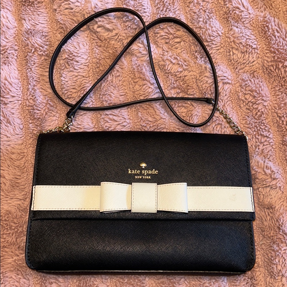 Kate Spade Black and White Crossbody Bag with Bow